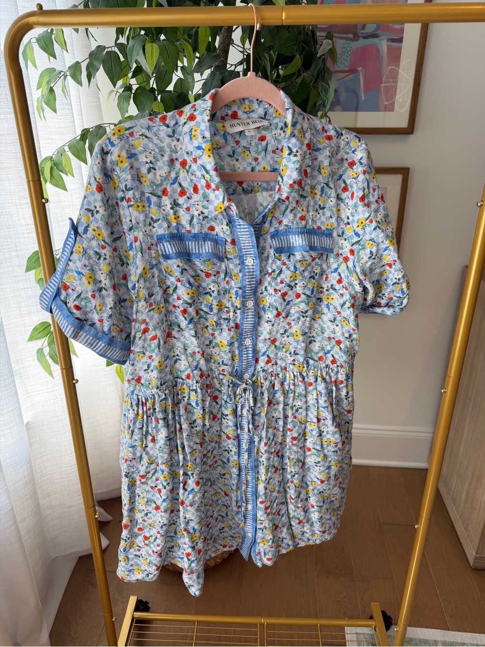 HUNTER BELL Light Blue Floral Cotton Button-Front Dress
